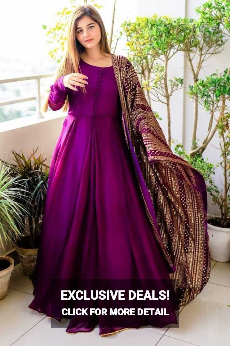 Plum Purple Plain Anarkali Gown With Dupatta