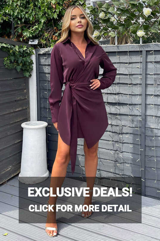 Plum Tie Wrap Long Sleeve Mini Dress – AX Paris