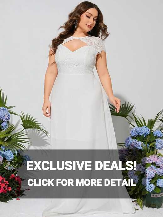 Plus Contrast Lace Chiffon Wedding Dress | SHEIN