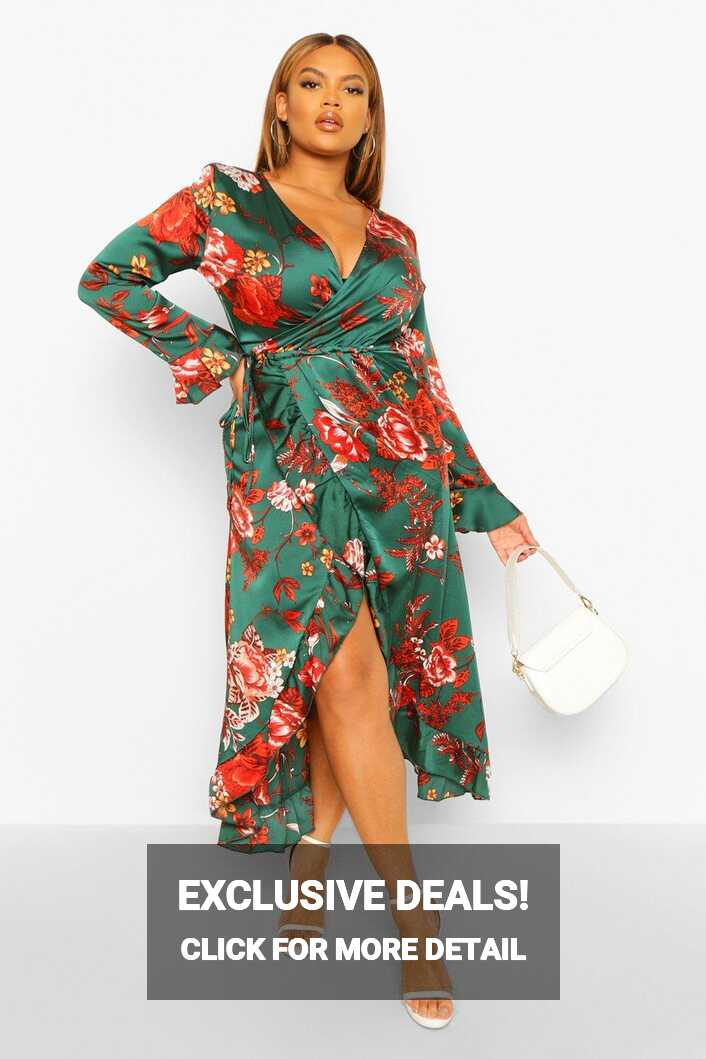 Plus Floral Ruffle Wrap Dress