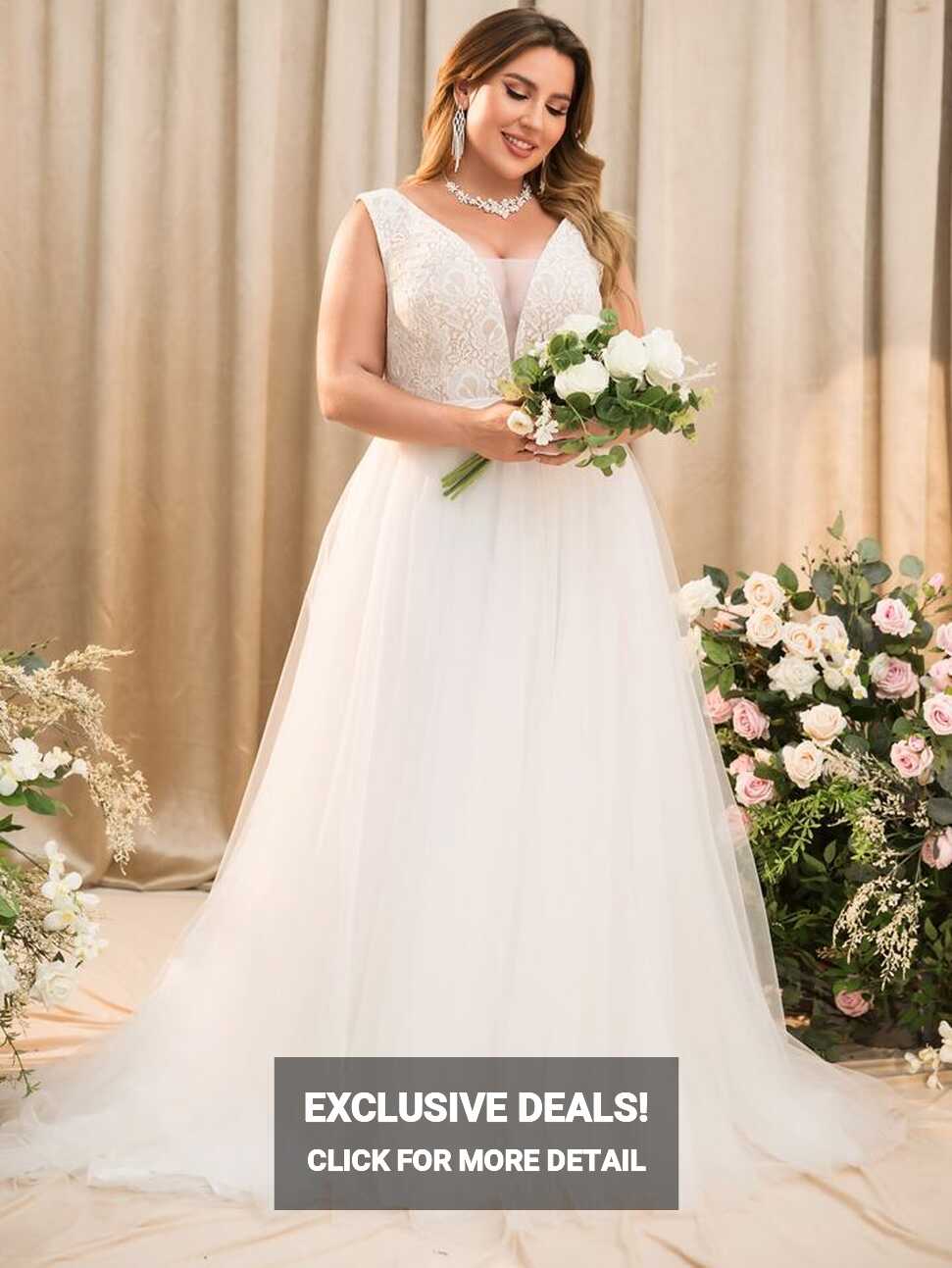 Plus Lace Panel Mesh Wedding Dress | SHEIN USA