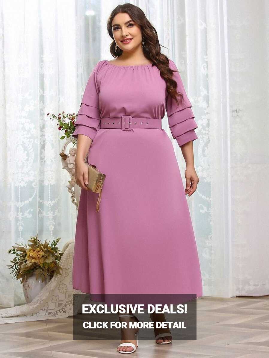 Plus Layered Sleeve Belted Dress