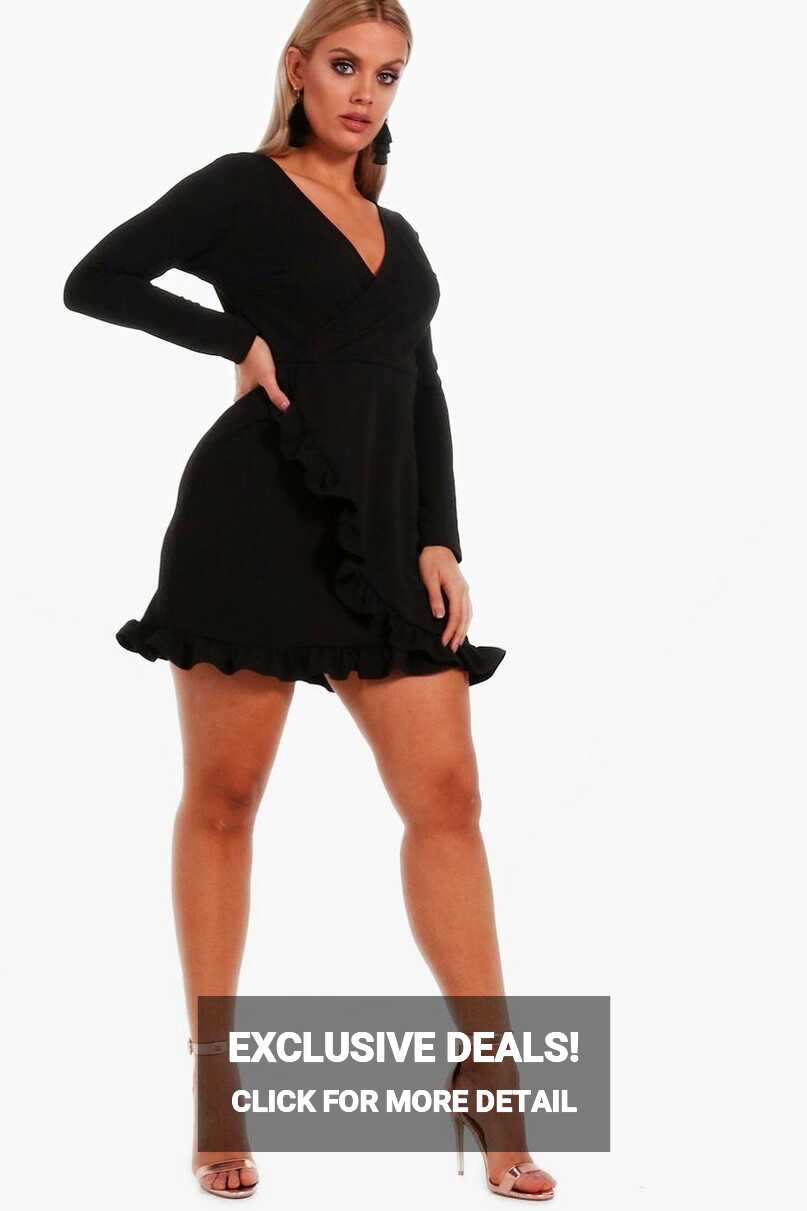 Plus Long Sleeve Ruffle Wrap Dress | boohoo