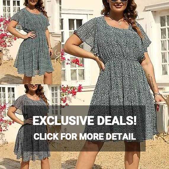 Plus Plus Size Casual Dress Women O Neck A Line Knee Length Wrap ...