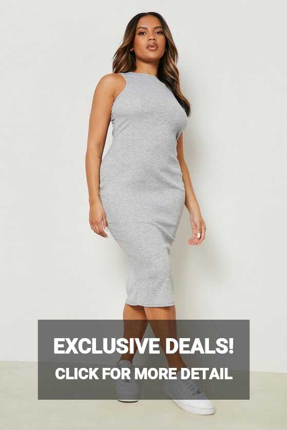 Plus Rib Racer Front Midi Bodycon Dress | boohoo