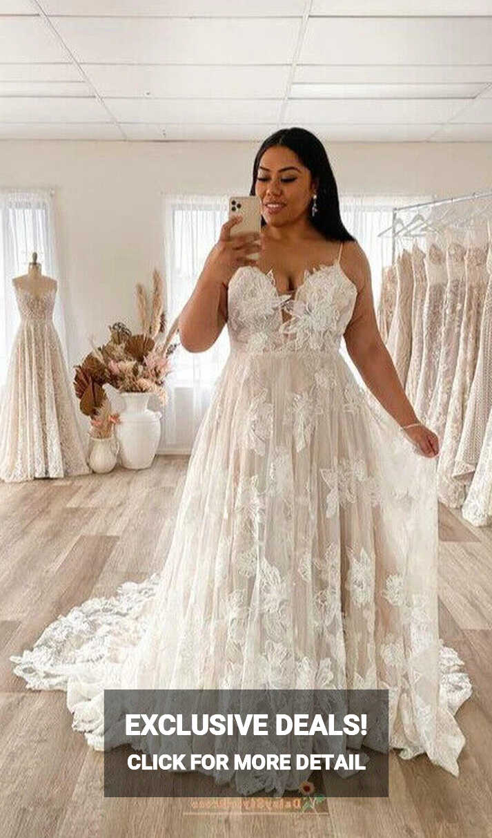 Plus Size Beach Boho Lace Wedding Dresses Strap Lace ...