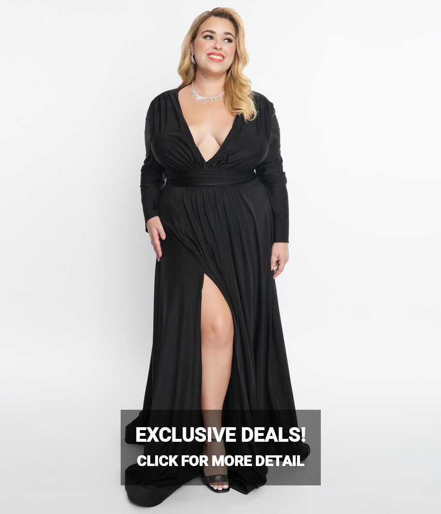 Plus Size Black Long Sleeve Sophisticated Goddess Gown – Unique ...