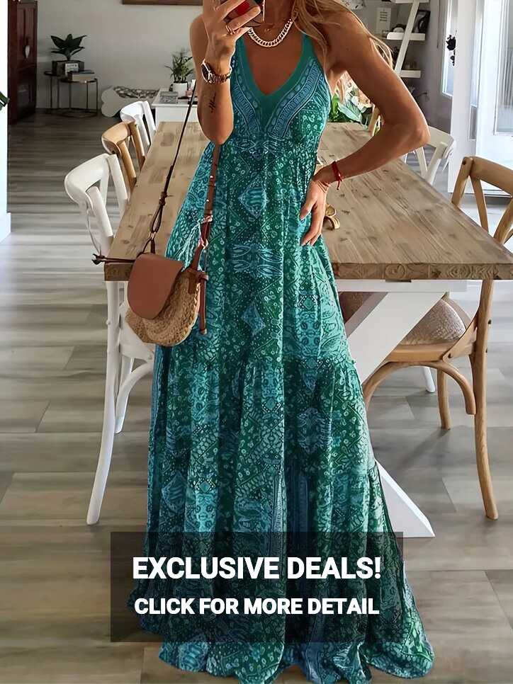 Plus Size Boho Summer Dress Women&#39;s Plus Paisley Print V - Temu