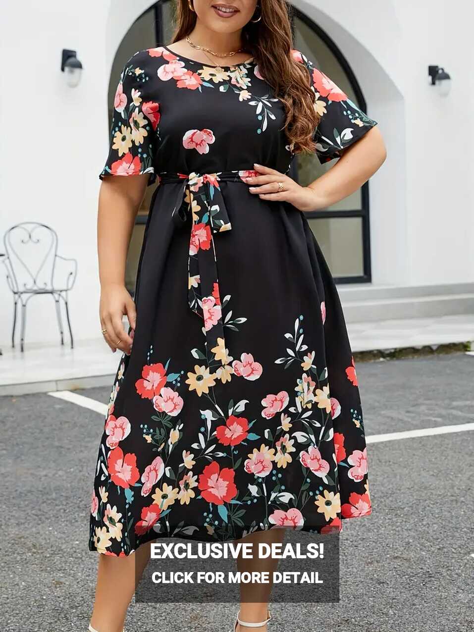 Plus Size Casual Dress Women&#39;s Plus Floral Print Short - Temu Greece