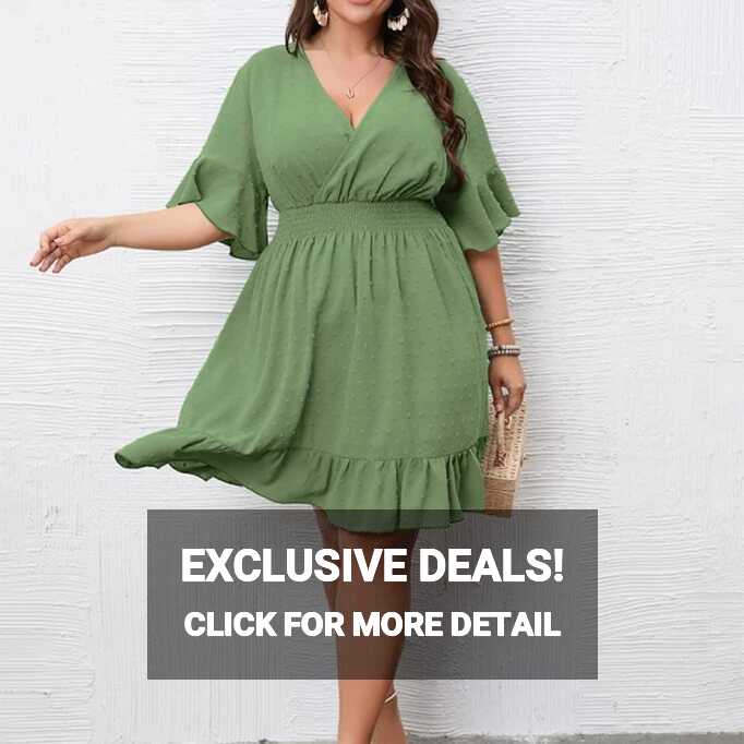 Plus Size Clothes Women&#39;s Wrap V Neck Ruffle Sleeve Smock Boho ...