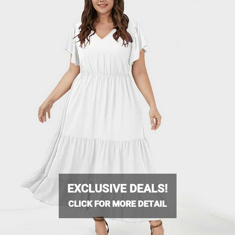 Plus Size Dress for Women V Neck Ruffle Tiered Flowy Maxi Dress ...