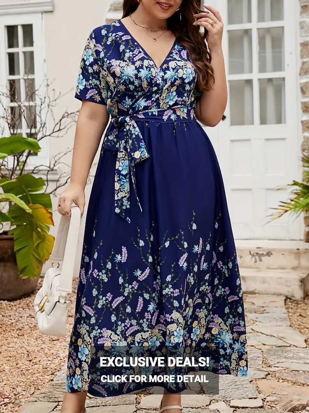 Plus Size Elegant Maxi Dress Women&#39;s Plus Floral Print Short ...