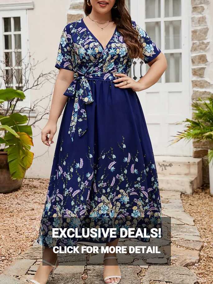 Plus Size Elegant Maxi Dress Women&#39;s Plus Floral Print Short - Temu