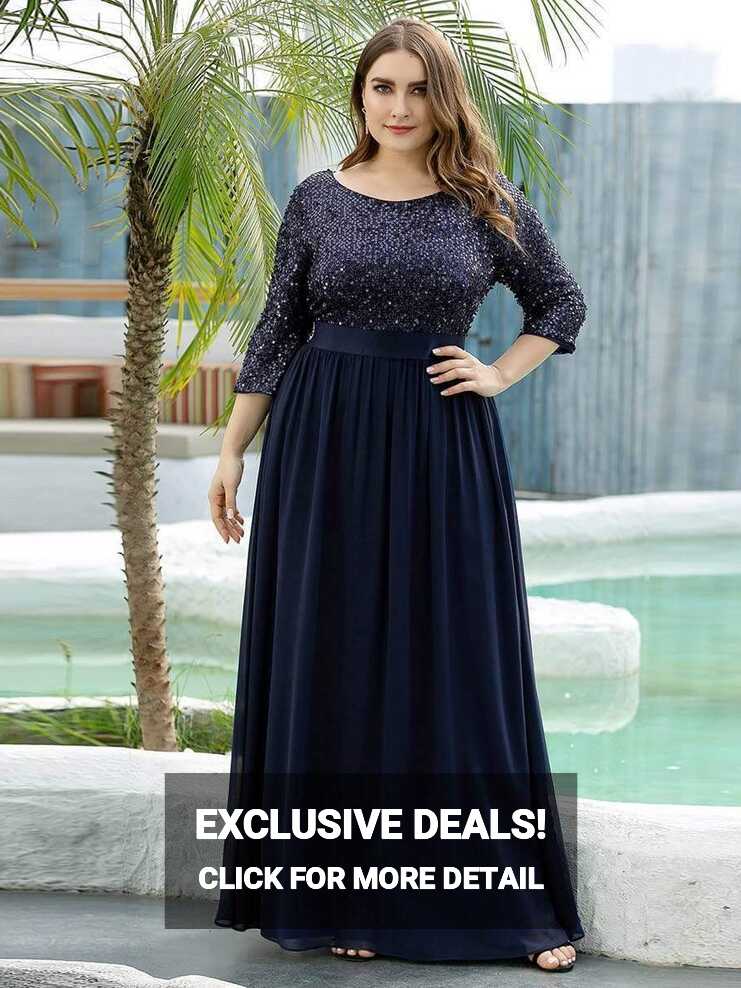 Plus Size Evening Dresses for Mom Sequin Chiffon Floor Length ...