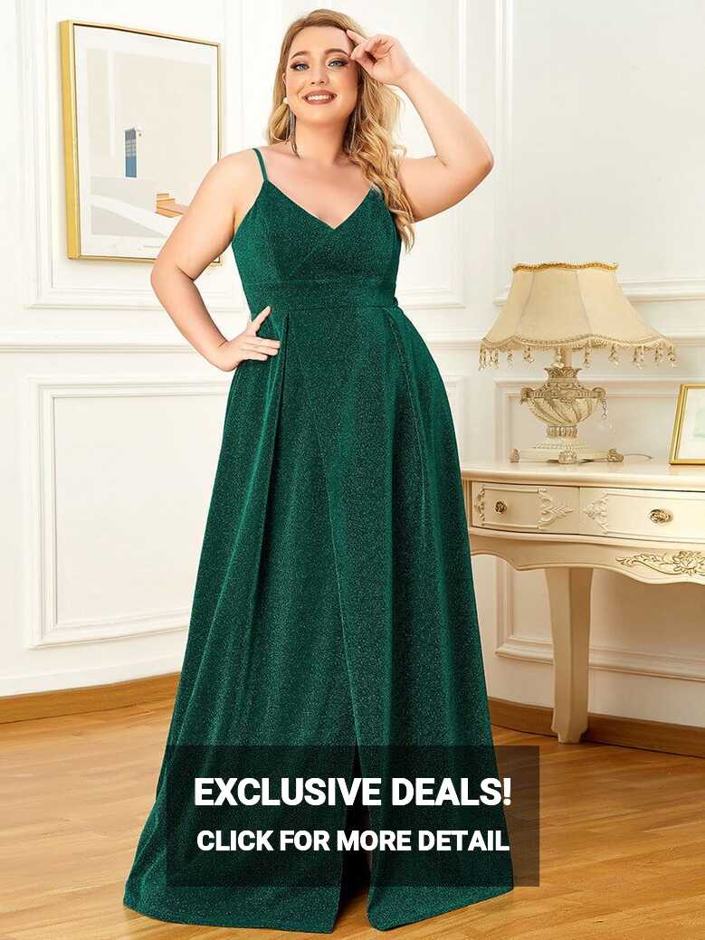 Plus Size Floor-Length Spaghetti Strap Formal Dress for Wedding ...