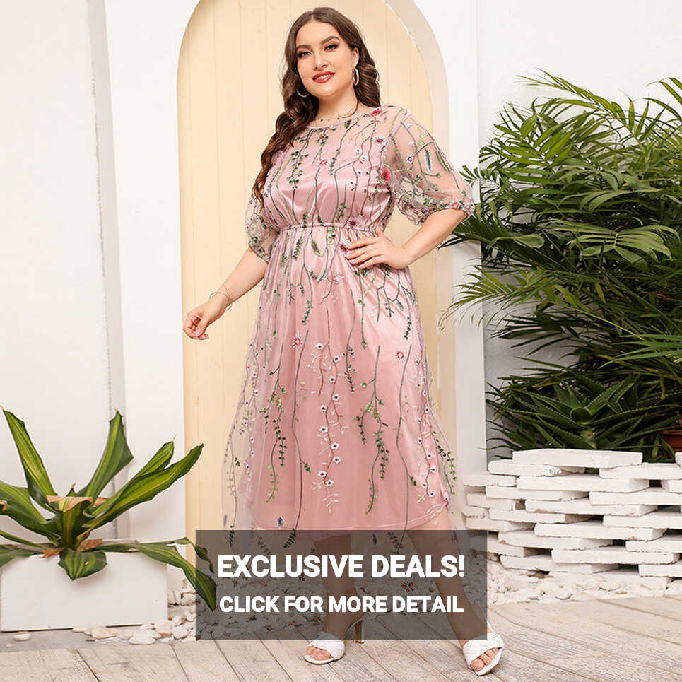 Plus Size Floral Embroidery Formal Evening Dress – Pluspreorder