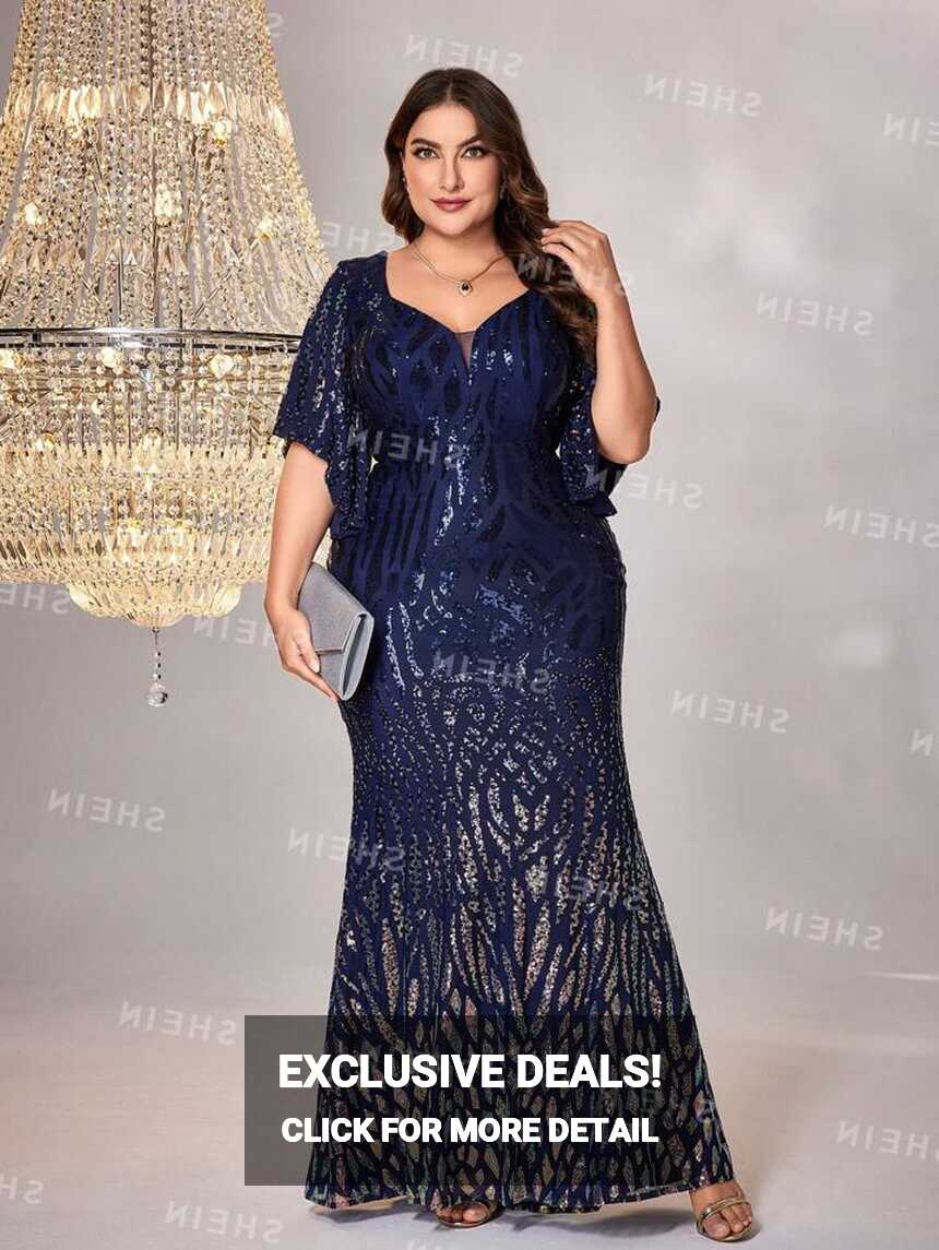 Plus Size Glitter Bell Sleeve Evening Party Dress | SHEIN USA