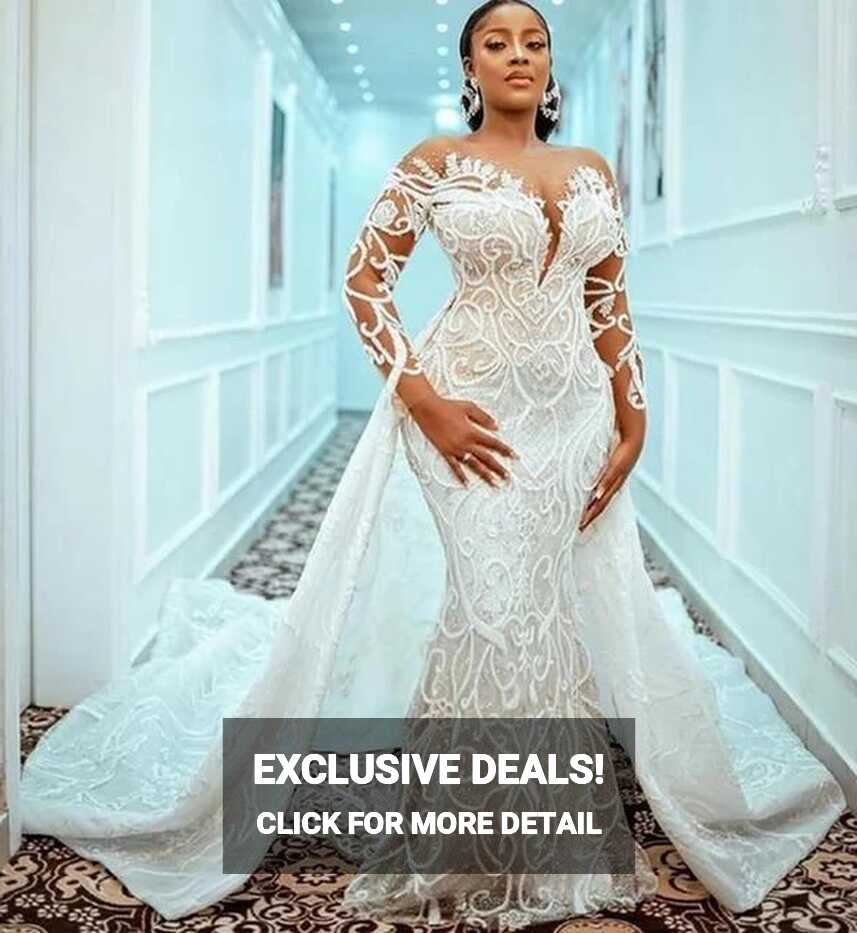 Plus Size Lace Mermaid Wedding Dresses 2023 Detachable Train ...