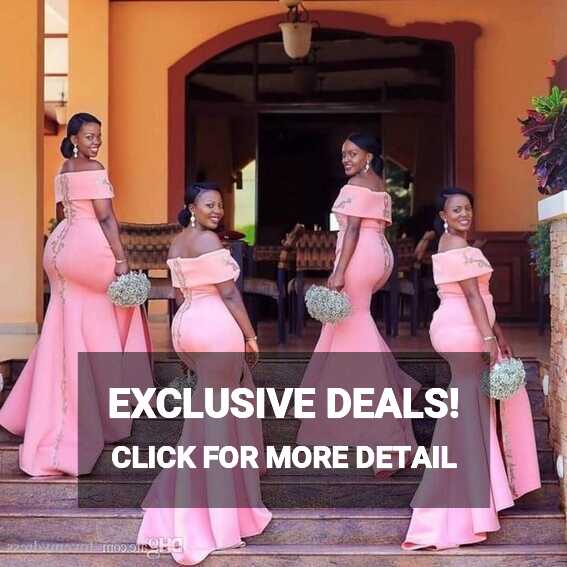 Plus Size Pink Bridesmaid Dresses Long 2020 Boat Neckline Gold ...