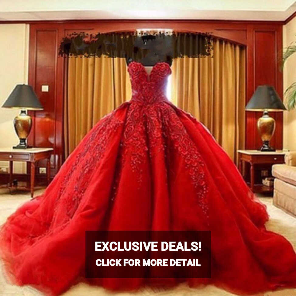 Plus Size Red Quinceanera Dress Strapless Lace Evening Party Long ...