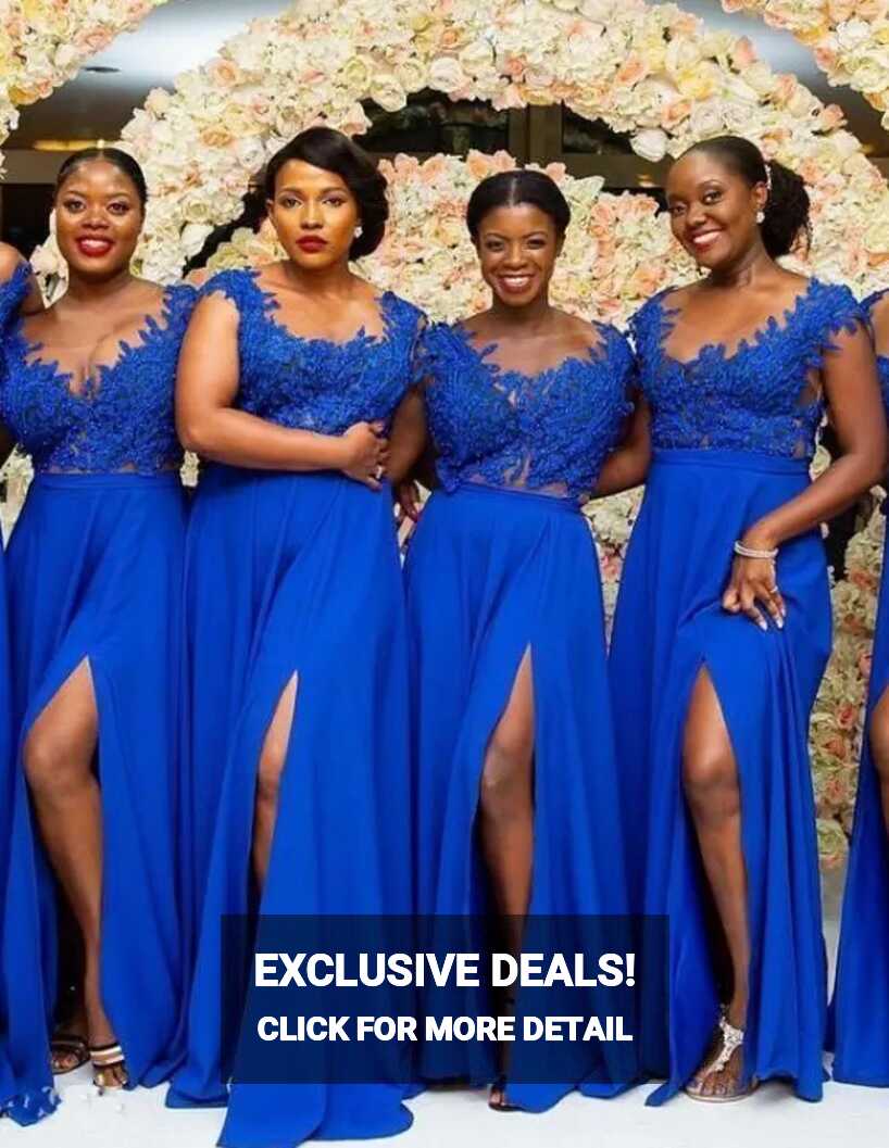 Plus Size Royal Blue Front Split Bridesmaid Dresses Lace Appliques ...