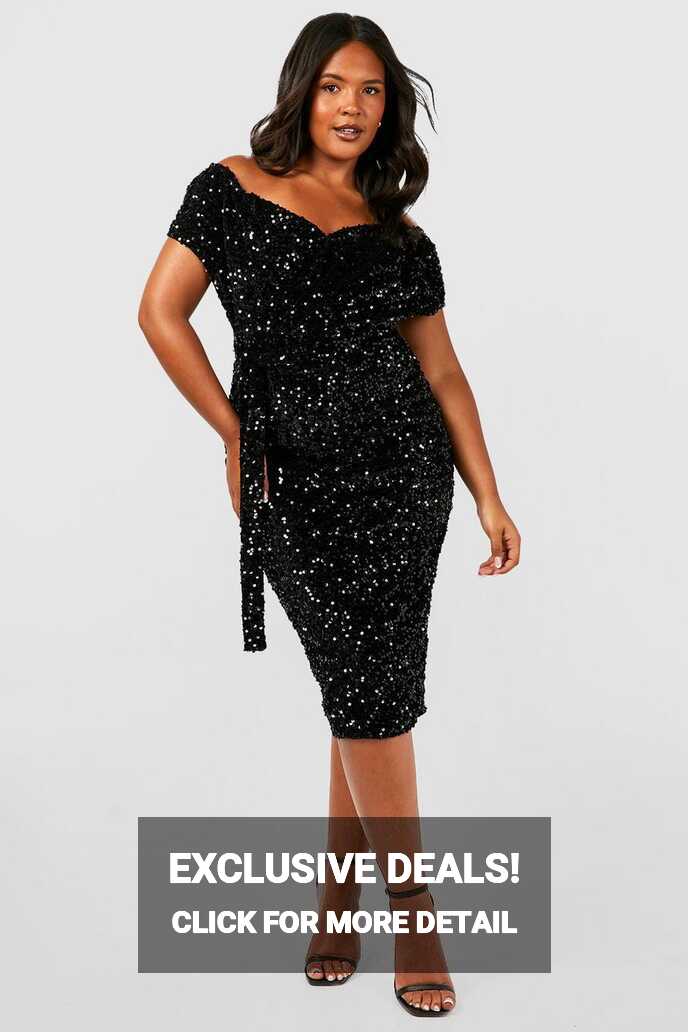 Plus Size Sequin Off The Shoulder Midi Wrap Dress