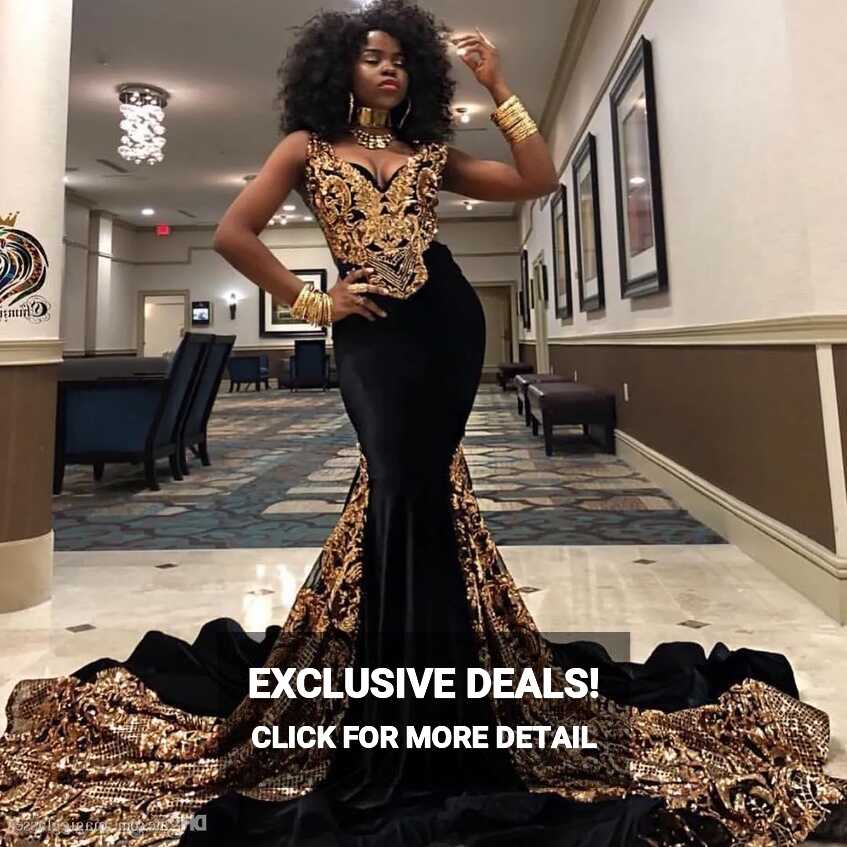 Plus Size Shinny Gold And Black Mermaid Black Mermaid Prom Dress ...