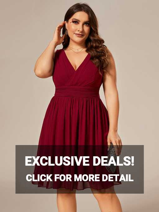 Plus Size Sleeveless Deep V Neck Short Bridesmaid Dress - Ever ...