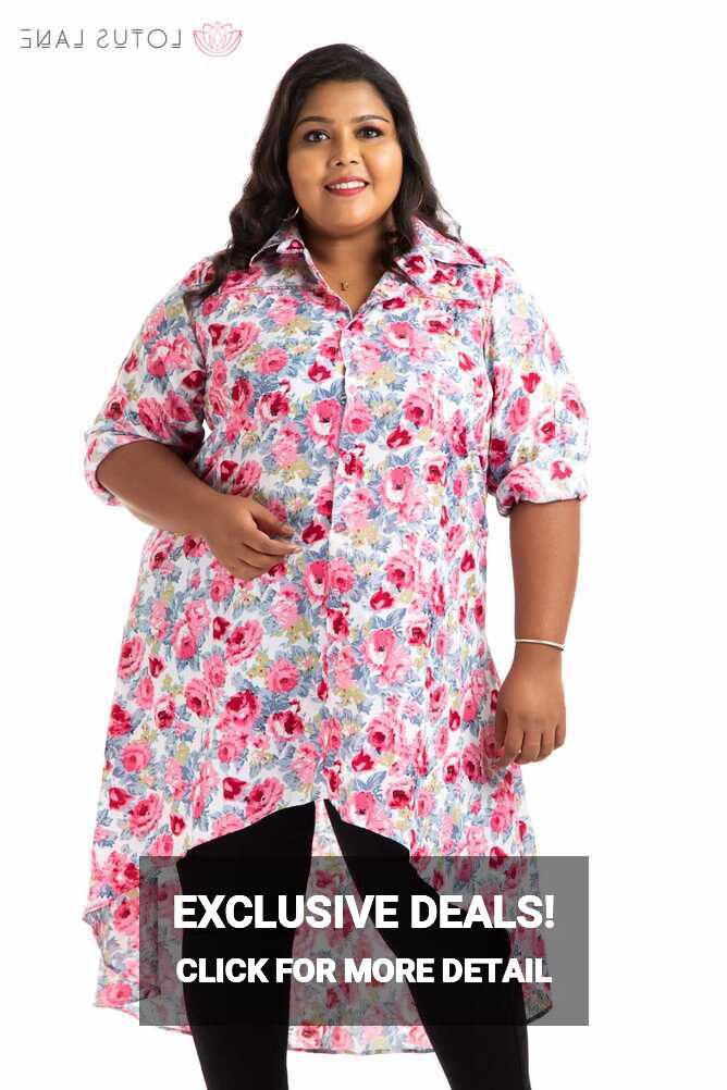 Plus Size Top- Stay Stylish Button-Down Floral Tunic