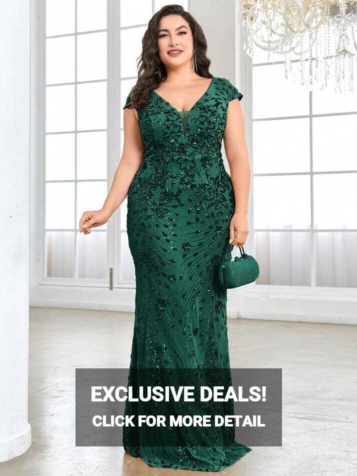 Plus Size V-Neck Sequin Mermaid Formal Gown | SHEIN USA