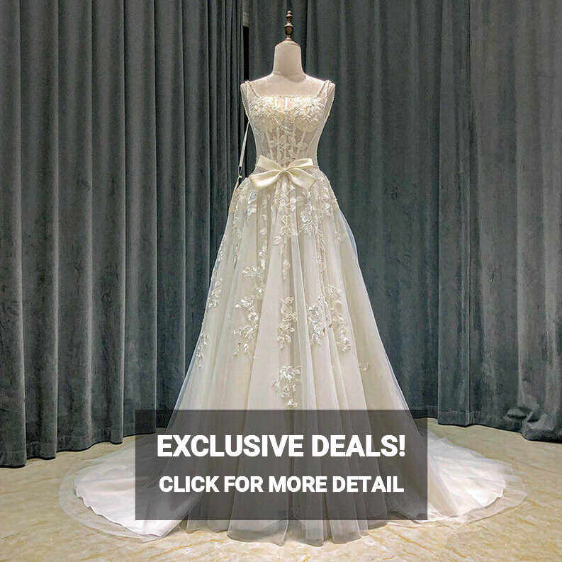 Plus Size Wedding Dresses Lace Applique Bow Sleeveless Square Neck ...