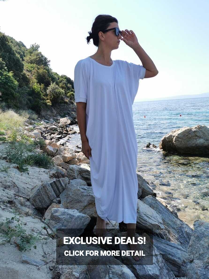 Plus Size White Dress, White Summer Dress, White Draped Dress ...