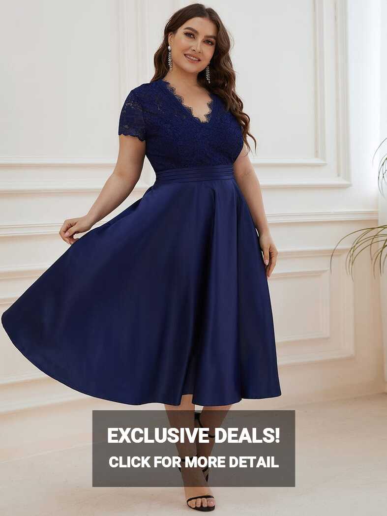 Plus Size White V-neck Formal Cocktail Dress with Pockets - Ever ...