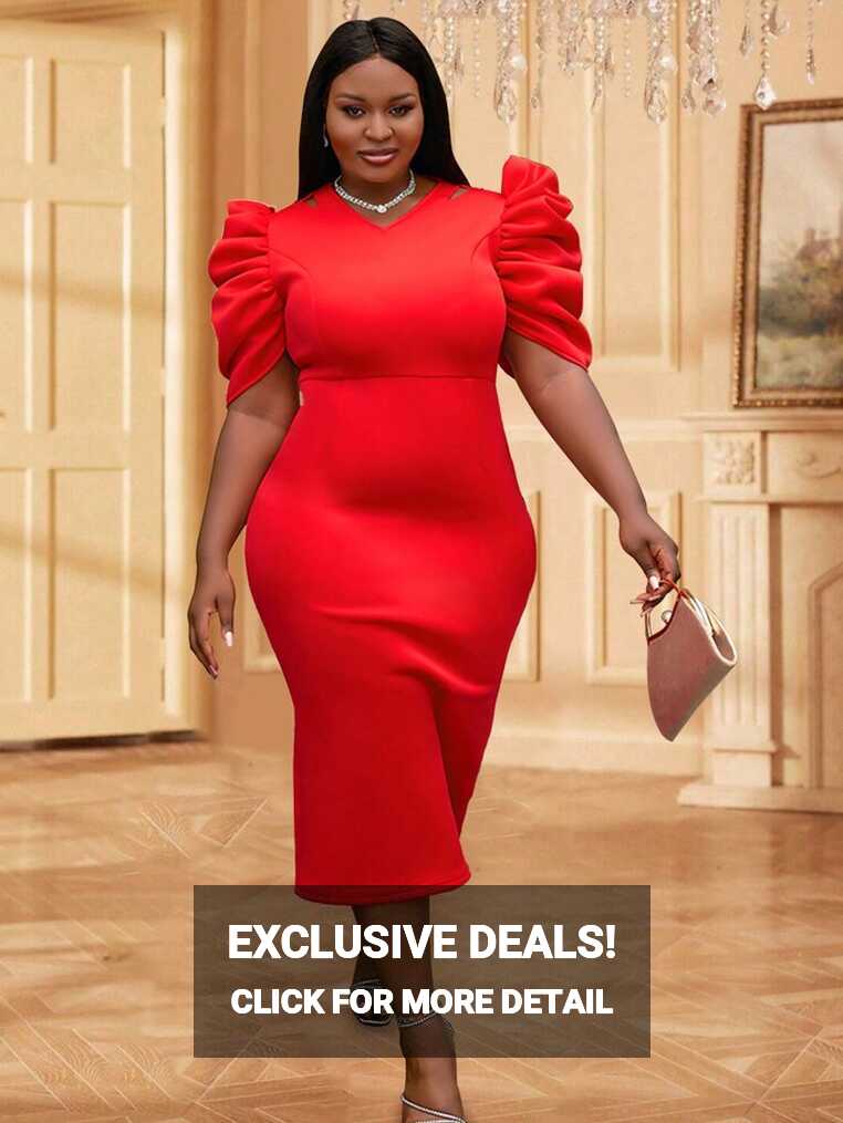 Plus Size Women&#39;s Short Puff Sleeve Bodycon Party Dress | SHEIN UK