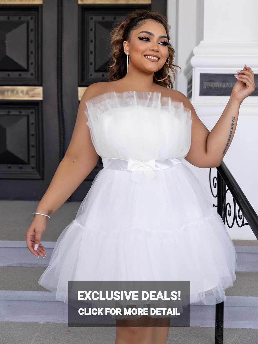 Plus Size Women&#39;s Sweet Strapless Princess Summer White Dress ...