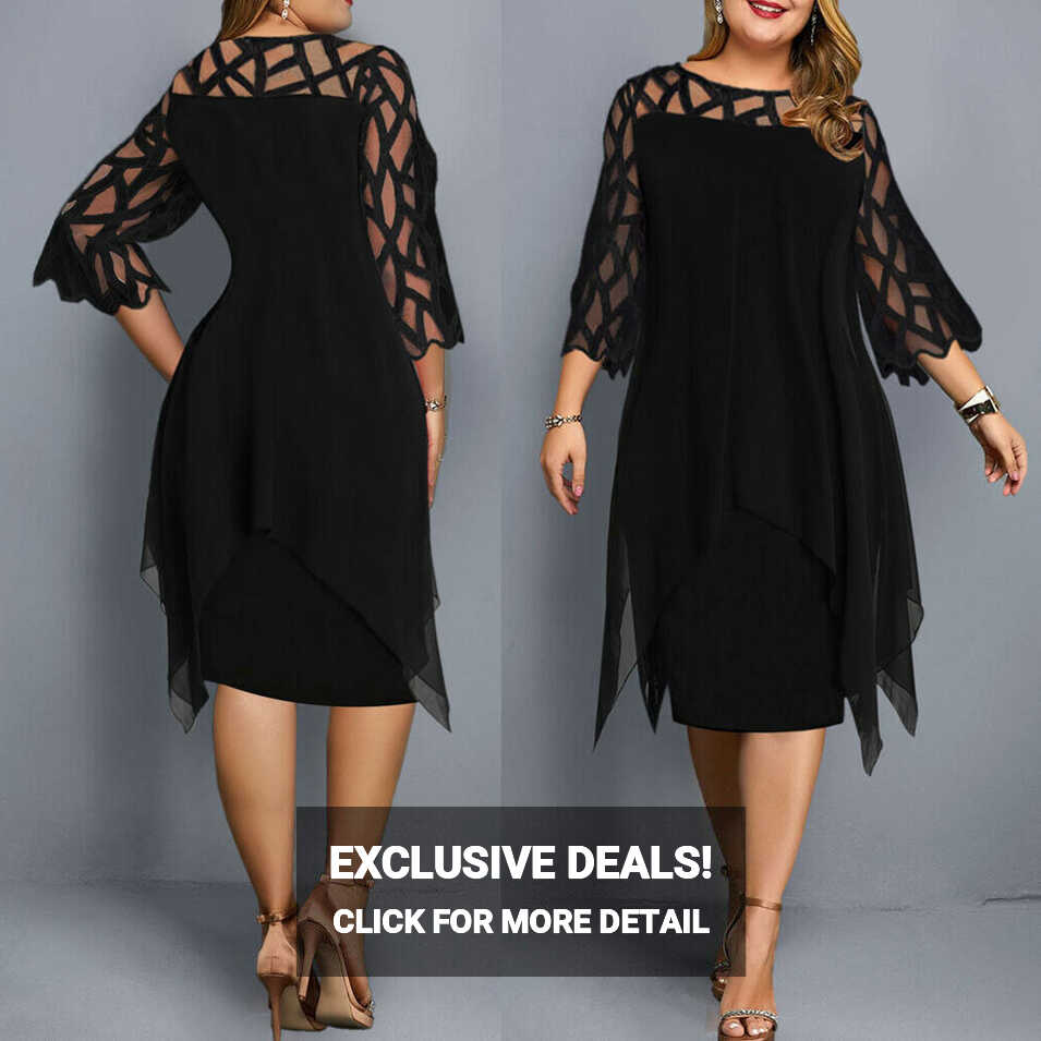 Plus Size Women Midi Dress Lace Ladies Evening Cocktail Formal ...