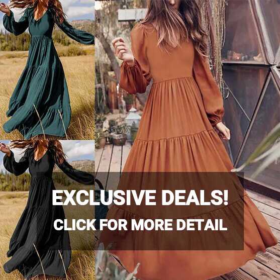 Plus Size Womens Long Sleeve V Neck Maxi Dress Ladies Casual Solid ...