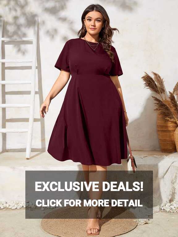 Plus Solid Flared Hem A-line Dress