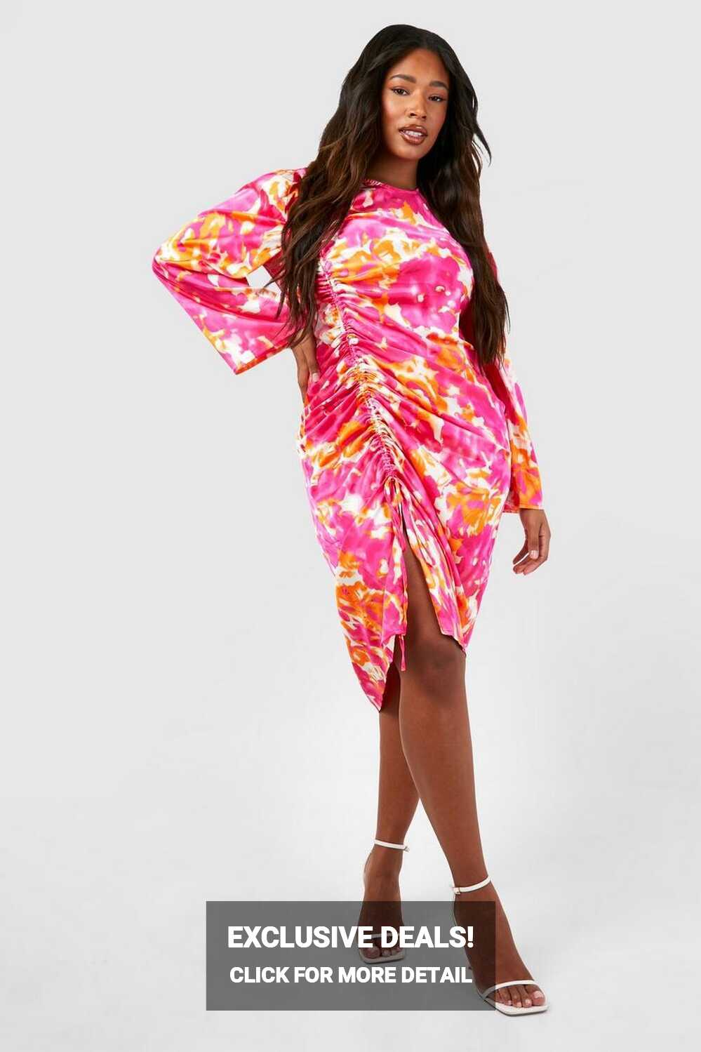 Plus Woven Floral Ruched Midi Dress | boohoo DK