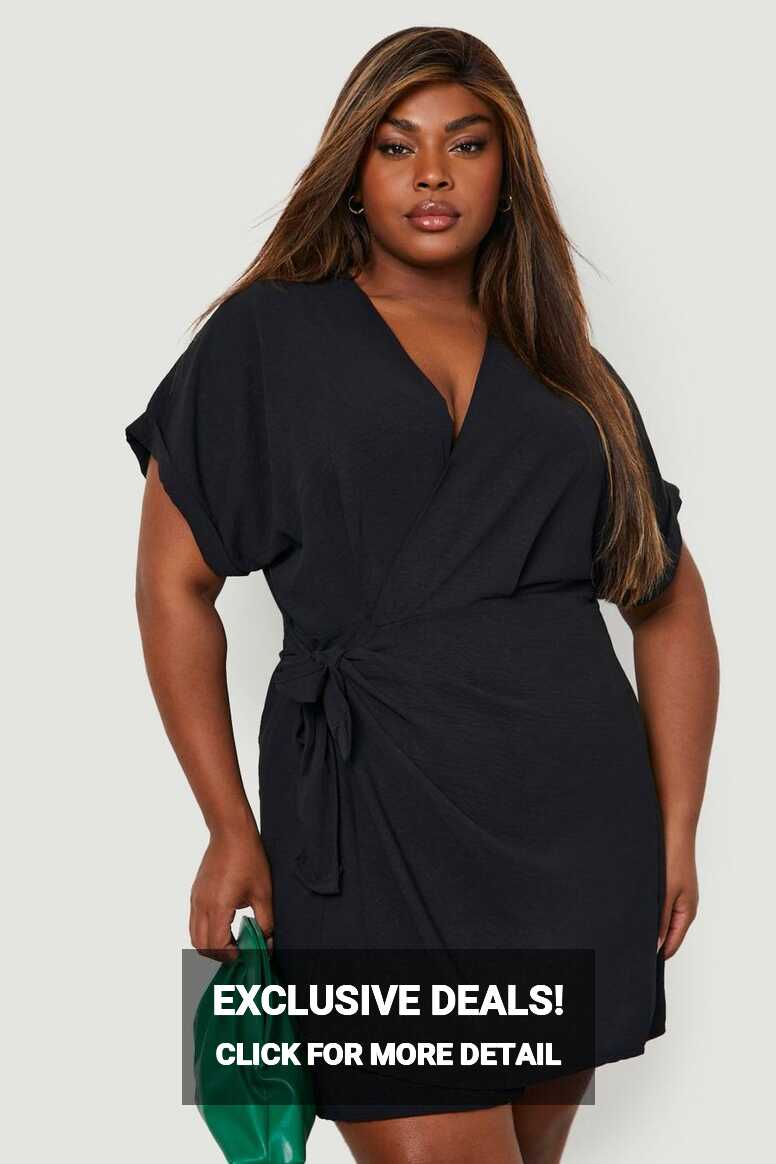 Plus Woven Textured Tie Wrap Dress | boohoo