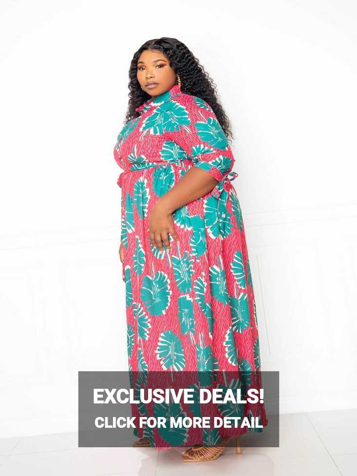 Plus size summer maxi shirt dress with sleeves for curvy women ...