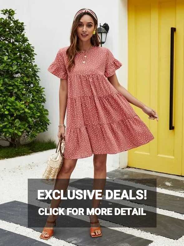 Polka Dot Flounce Sleeve Smock Dress