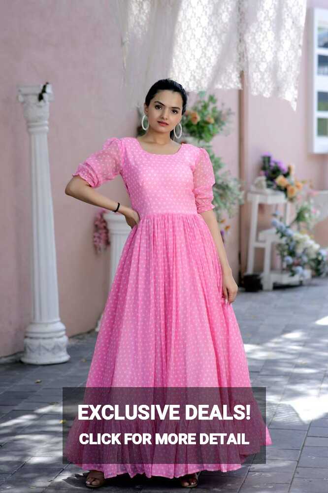 Polka Dot Printed Work Light Pink Color Gown - Clothsvilla