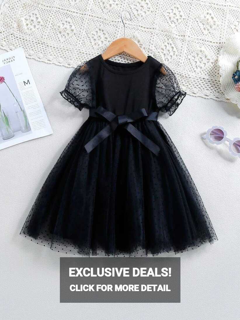 Poppi - Toddler Girls Puff Sleeve Black Dress