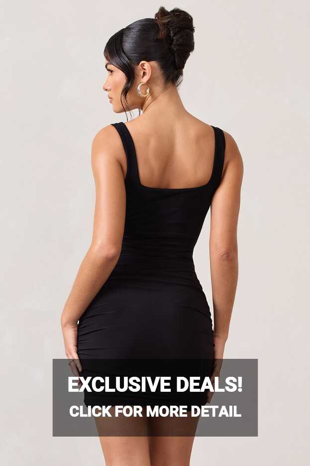 Porto Black Square-Neck Strappy Bodycon Mini Dress – Club L London ...