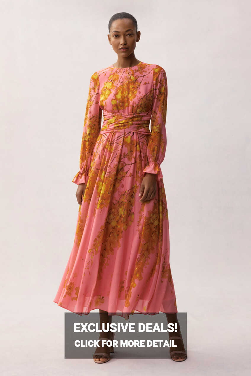 Portofino Midi Dress Pink Multicolour Silk - Welcome to the Fold LTD