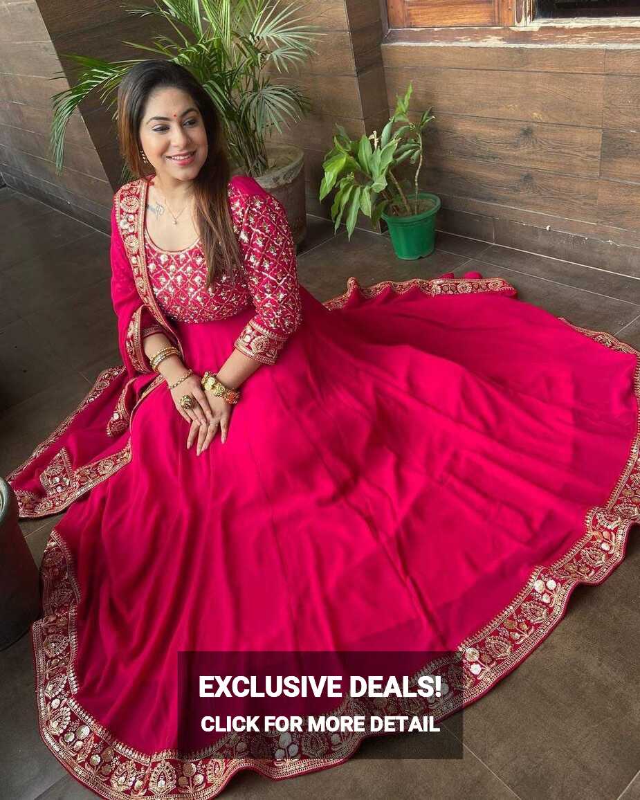 Presenting Dark Pink Color With Work Georgette Gown - Cloths