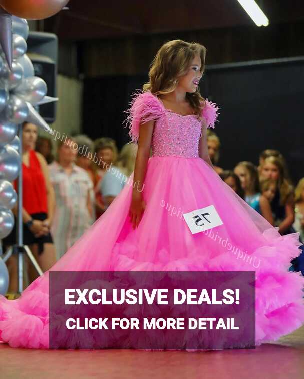 Preteens Girl Pageant Dress 2024 Feather Beading Strap Ruffle ...