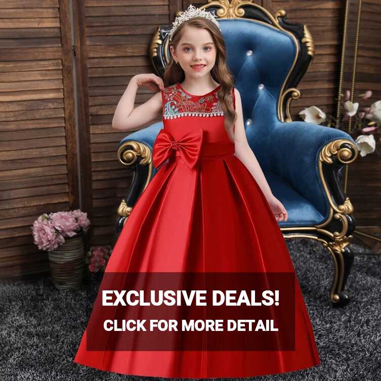 Pretty Children&#39;s Princess Dress For 10 Years Old Red Flower Girl ...