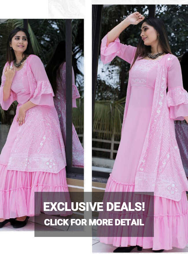 Pretty Designer Party Wear Baby Pink Gown | Latest Kurti Designs